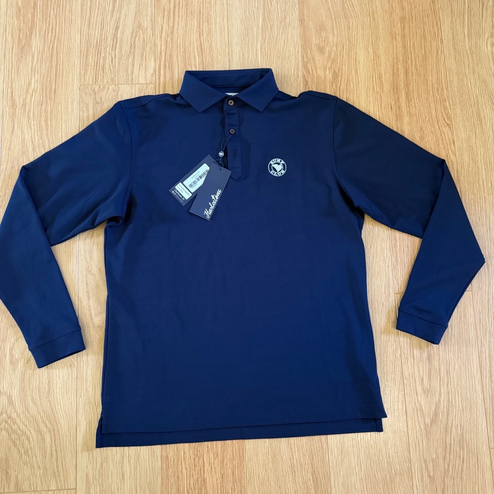 NWT Harlestons Cypress Polo Shirt Mens Med Navy Blue Long Sleeve Surf Club Beau